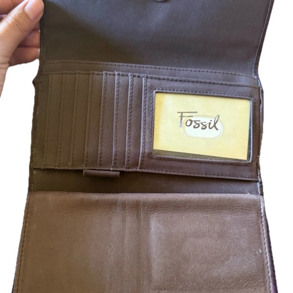 FOSSIL Vintage Multicolor Patchwork Leather Striped Organizer Wallet Brown - Picture 7 of 9